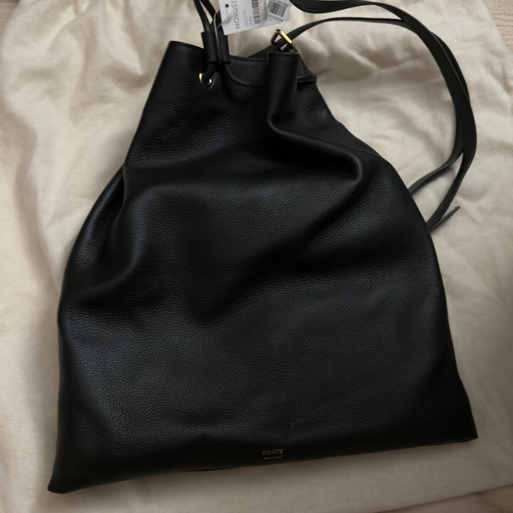 NWT KHAITE Greta Black Leather Drawstring Bag - Picture 5 of 16